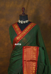 Deep green - Andal – Madras Margazhi Special - Narayanpet Silk Cotton with muthukattam and mayil border