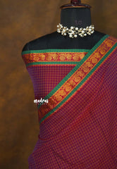Beet pink - Andal – Madras Margazhi Special - Narayanpet Silk Cotton with muthukattam and mayil border