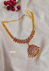 Aimpon Vintage Attigai Fleixible Neckpiece Lotus Design with Ruby