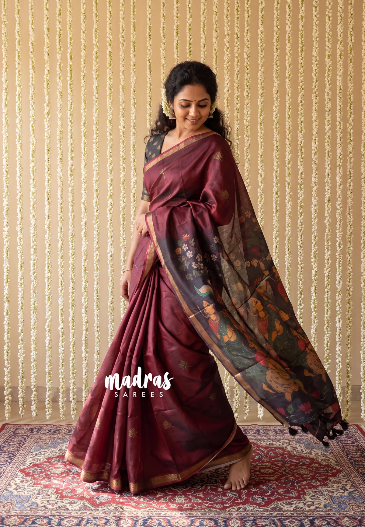 Crimson Maroon - Ananya - Soft Mangalore Silk Saree with Kalamkari Pallu - Best for Casual Gatherings