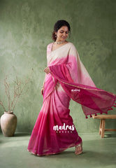 Rose Popsicle - Pragathi Linen Cotton Saree with Gradient tone and Printed Blouse - Perfect for Office Wear | Summer wear | Casual Wear