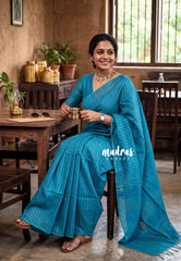 Teal Blue - Khadi Silk Saree with Stripes Weaving - Best for Office Wear | Casual Wear