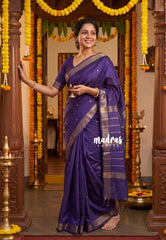 Dark Jamun Purple - Khadi Silk Saree with Zari Border and Buttas - Best for Small Functions | Temple Visit