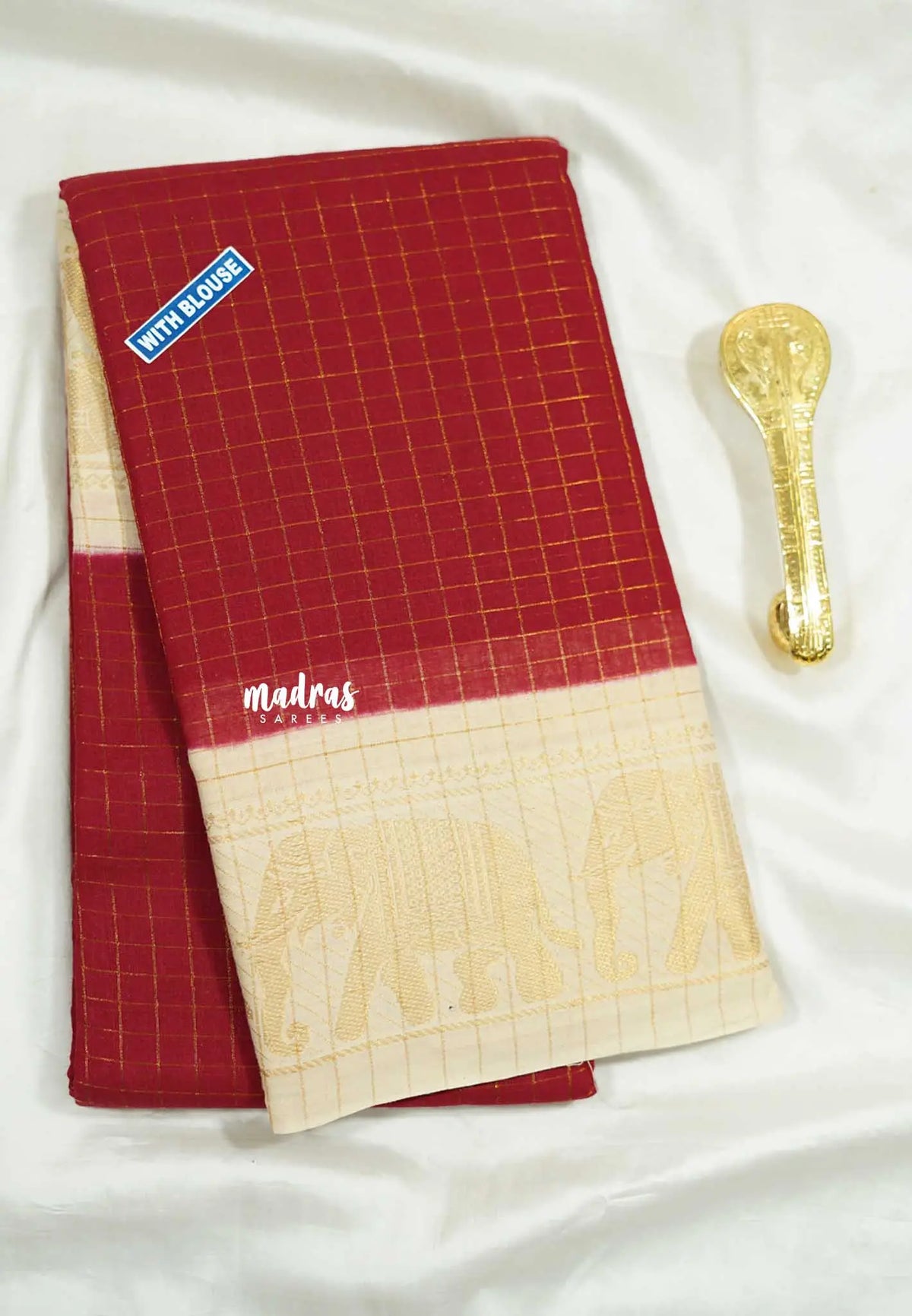Red with beige - Margazhi Sungudi checks Tradiotional border with blouse