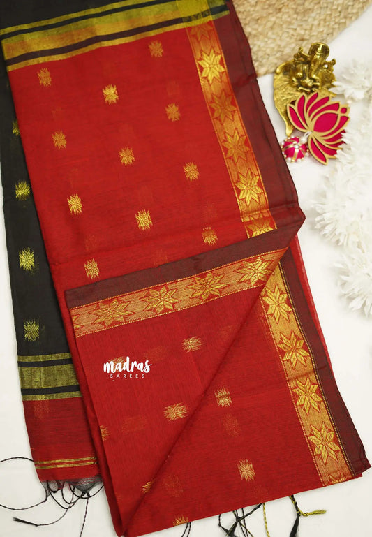 Maheswari - Maroon cotton silk with buttas