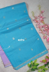 Ananda Blue - Maheswari - Premium lightweigt cotton silk with contrast pallu and blouse