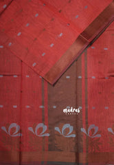Design 2 Rust Red - Maheswari - Lightweight cotton silk saree Thread Weaving body with Buttas - Best for Small Functions