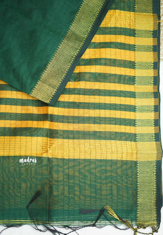 Maheswari - lightweigt cotton silk with tissue border - Deep green