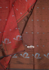 Design 2 Rust Red - Maheswari - Lightweight cotton silk saree Thread Weaving body with Buttas - Best for Small Functions