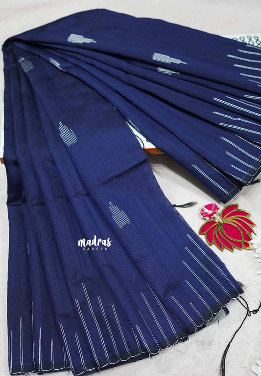 Navy blue - Maheswari - Premium cotton silk with with silver thread temple weaving