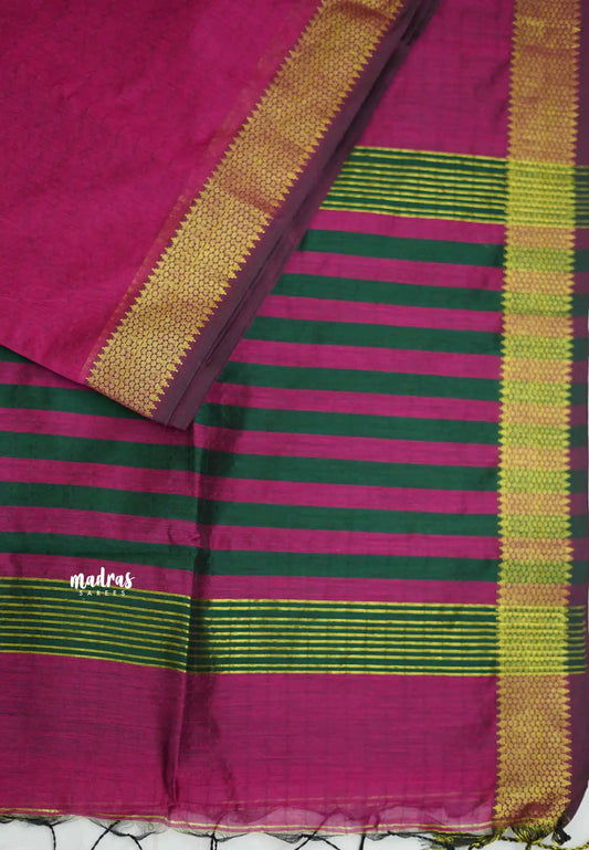 Maheswari - lightweigt cotton silk with tissue border - Pink