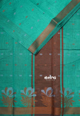 Design 2 Peacock Green - Maheswari - Lightweight cotton silk saree Thread Weaving body with Buttas - Best for Small Functions