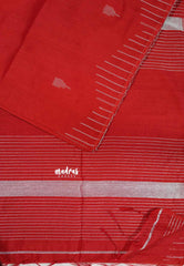 Crimson red - Maheswari - Premium cotton silk with with silver thread temple weaving