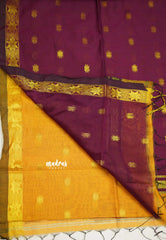 Maheswari - Mustard yellow with magenta cotton silk with buttas