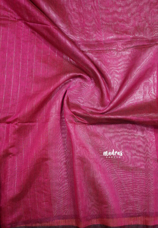 Magenta pink - Maheswari - Premium cotton silk with with silver stripe thread weaving