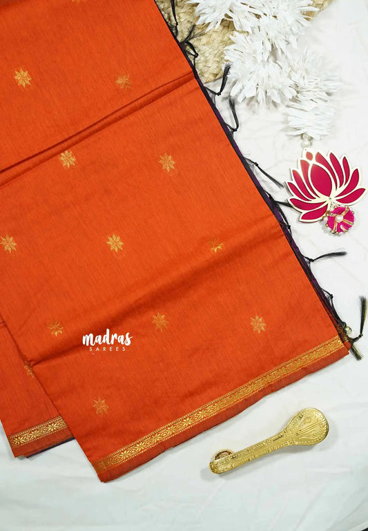 Orange - Maheswari - Premium lightweigt cotton silk with contrast pallu and blouse