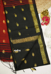 Maheswari - Black cotton silk with buttas golder border