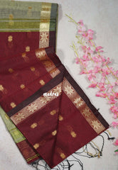 Majestic Maroon - Maheswari - Lightweight Cotton Silk Saree with Small Border and Buttas - Perfect for Pooja Funtions