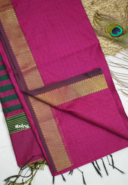 Maheswari - lightweigt cotton silk with tissue border - Pink