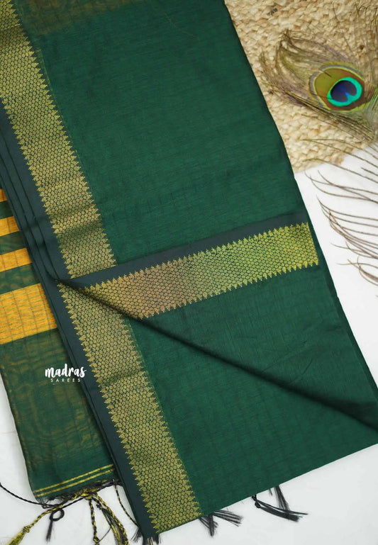 Maheswari - lightweigt cotton silk with tissue border - Deep green