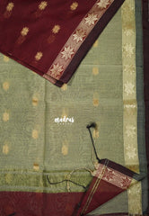 Majestic Maroon - Maheswari - Lightweight Cotton Silk Saree with Small Border and Buttas - Perfect for Pooja Funtions