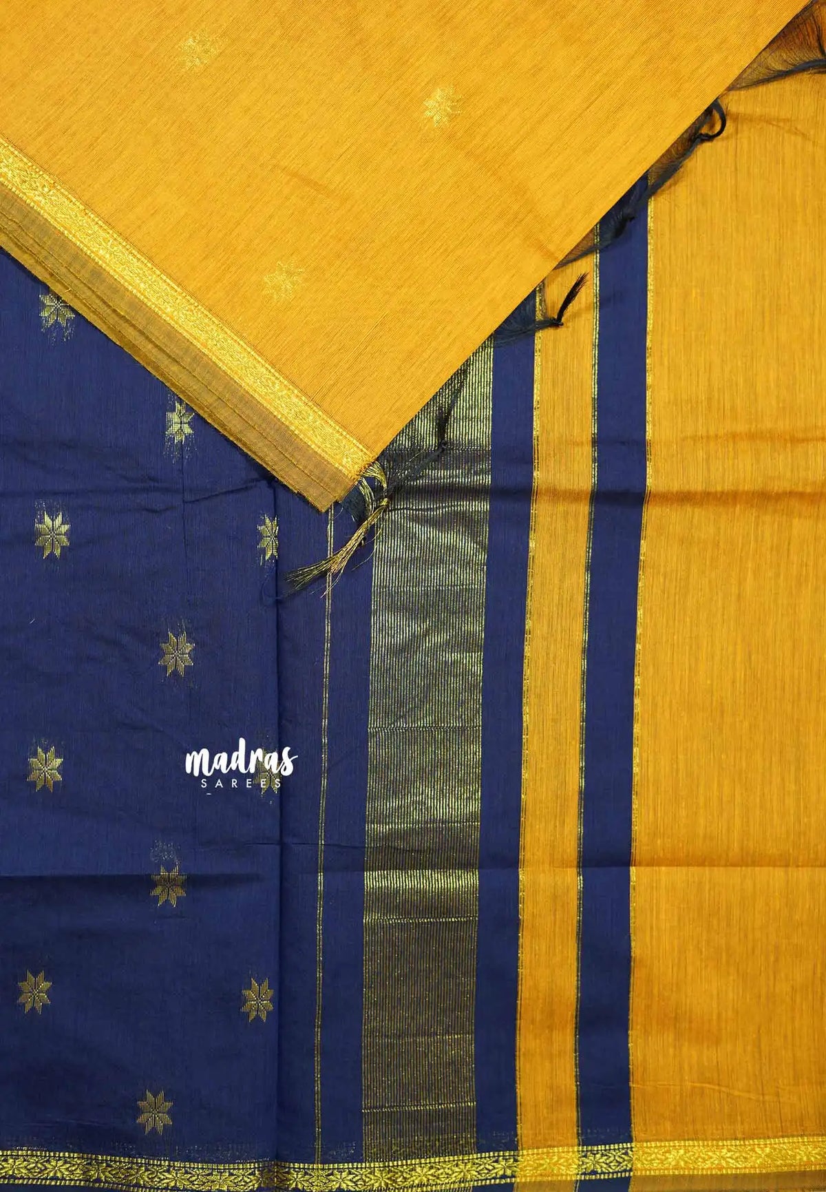 Turmeric yellow - Maheswari - Premium lightweigt cotton silk with contrast pallu and blouse