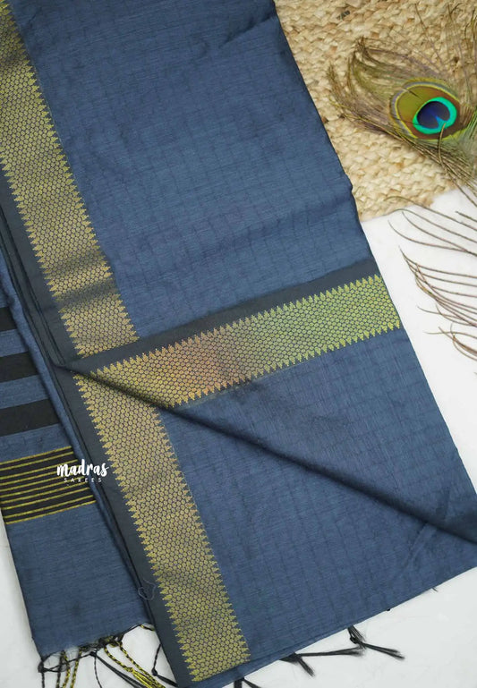 Maheswari - lightweigt cotton silk with tissue border - Bluish grey