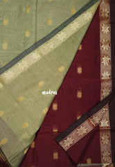Majestic Maroon - Maheswari - Lightweight Cotton Silk Saree with Small Border and Buttas - Perfect for Pooja Funtions