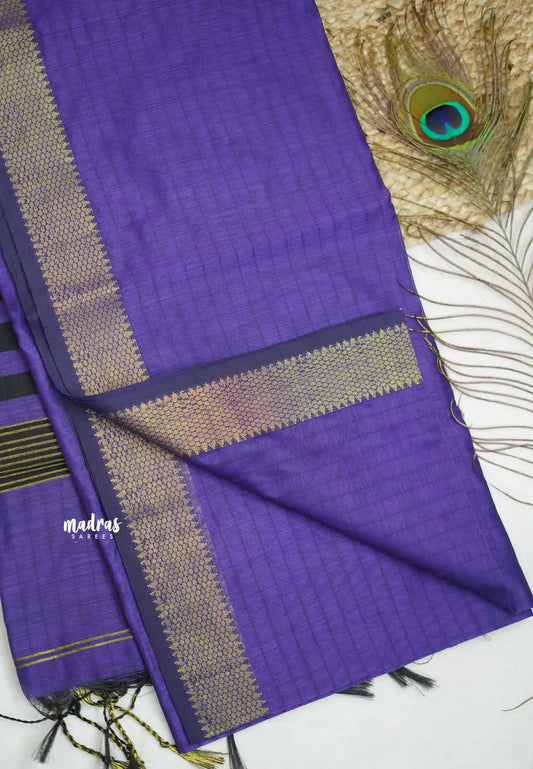 Maheswari - lightweigt cotton silk with tissue border - Violet purple