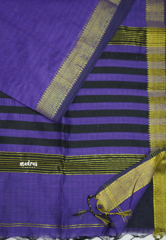 Maheswari - lightweigt cotton silk with tissue border - Violet purple