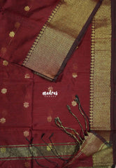 Araku Maroon - Maheswari - Lightweight Cotton Silk Saree with Getti Border and Buttas - Perfect for Pooja Funtions