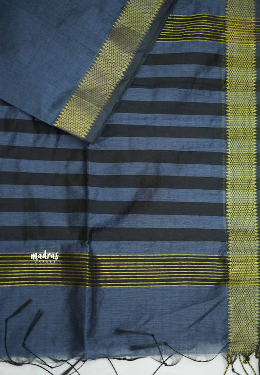 Maheswari - lightweigt cotton silk with tissue border - Bluish grey