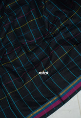 Black with Rainbow Checks - Maheswari - Premium Lightweigt Cotton Silk with Rainbow Checks - Best for Casual Wear
