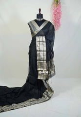 Jet Black -  Maheswari - Premium Lightweight Cotton Silk with Rudraksham Border - Perfect for Festive Wear