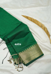 Classic Green - Maheswari - lightweigt cotton silk with rich tissue border  - Perfect for Small Functions