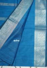 Peacock Blue - Maheswari - Lightweight cotton silk saree grooves with big mango getti border  - Perfect for Small Functions