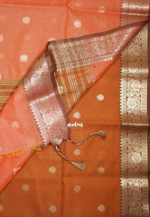 Peach Orange-D2 - Maheswari - Lightweight Cotton Silk Saree with Flower Border  - Perfect for Small Functions