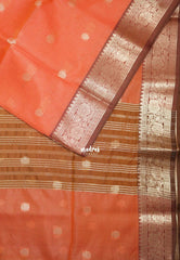 Peach Orange-D2 - Maheswari - Lightweight Cotton Silk Saree with Flower Border  - Perfect for Small Functions