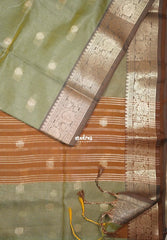 Sage Green-D2 - Maheswari - Lightweight Cotton Silk Saree with Flower Border  - Perfect for Small Functions