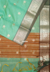 Aqua Green-D2 - Maheswari - Lightweight Cotton Silk Saree with Flower Border  - Perfect for Small Functions