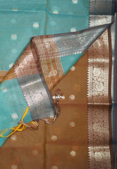 Sky Blue-D2 - Maheswari - Lightweight Cotton Silk Saree with Flower Border  - Perfect for Small Functions