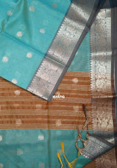 Sky Blue-D2 - Maheswari - Lightweight Cotton Silk Saree with Flower Border  - Perfect for Small Functions