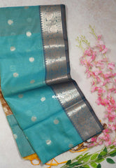 Sky Blue-D2 - Maheswari - Lightweight Cotton Silk Saree with Flower Border  - Perfect for Small Functions