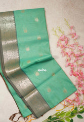 Aqua Green-D2 - Maheswari - Lightweight Cotton Silk Saree with Flower Border  - Perfect for Small Functions