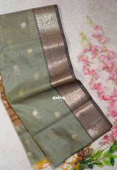 Sage Green-D2 - Maheswari - Lightweight Cotton Silk Saree with Flower Border  - Perfect for Small Functions
