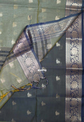 Sage Green - Maheswari - Lightweight Cotton Silk Saree with Flower Border  - Perfect for Small Functions