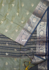Sage Green - Maheswari - Lightweight Cotton Silk Saree with Flower Border  - Perfect for Small Functions