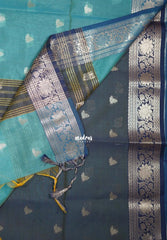 Sky Blue - Maheswari - Lightweight Cotton Silk Saree with Flower Border  - Perfect for Small Functions