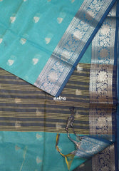 Sky Blue - Maheswari - Lightweight Cotton Silk Saree with Flower Border  - Perfect for Small Functions