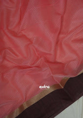 Lotus Peach - Maheswari - Lightweight Cotton Silk Saree Horizonatl Stripes with Skirt Border - Perfect for Small Functions